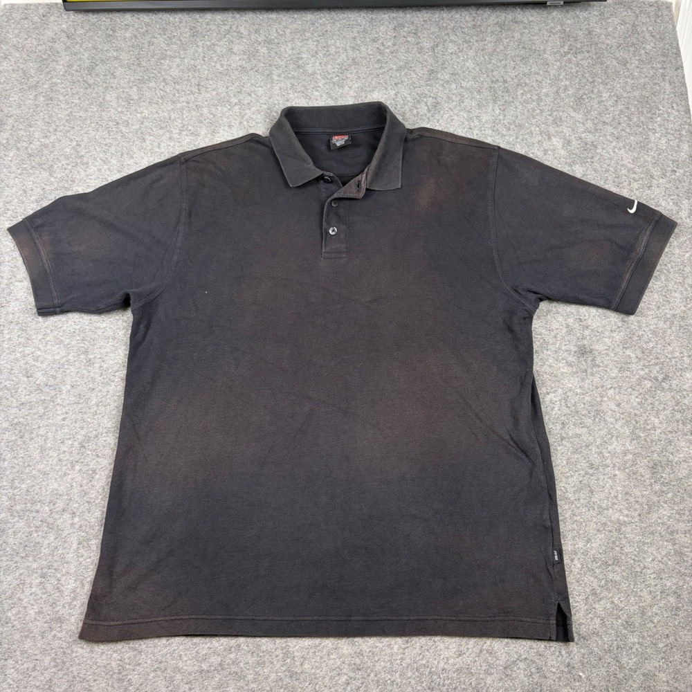 Nike Team Polo Shirt Mens XL Black Dri-Fit Short Sleeve Faded Y2K Sport Casual